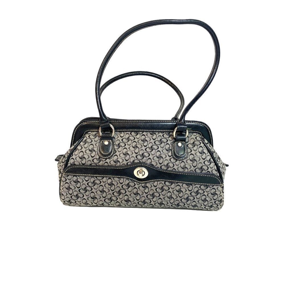 Structured Black and Gray Signature-Print Satchel
